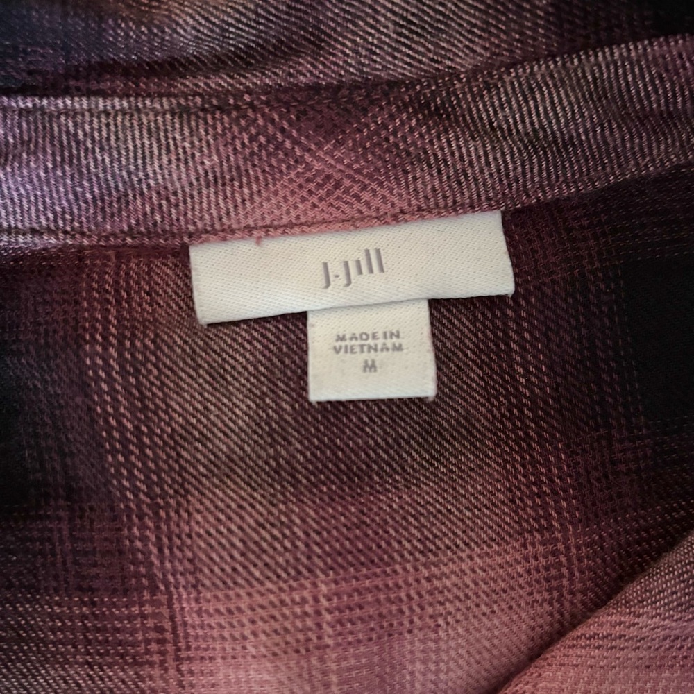 J Jill Plaid Brushed Cotton Modal Tiered Ombre Tunic Button-Up, Size Medium - Picture 4 of 8